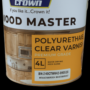 Crown Polyurethane Clear Varnish tin – durable clear wood finish available at Rangi Paint Store Nairobi.