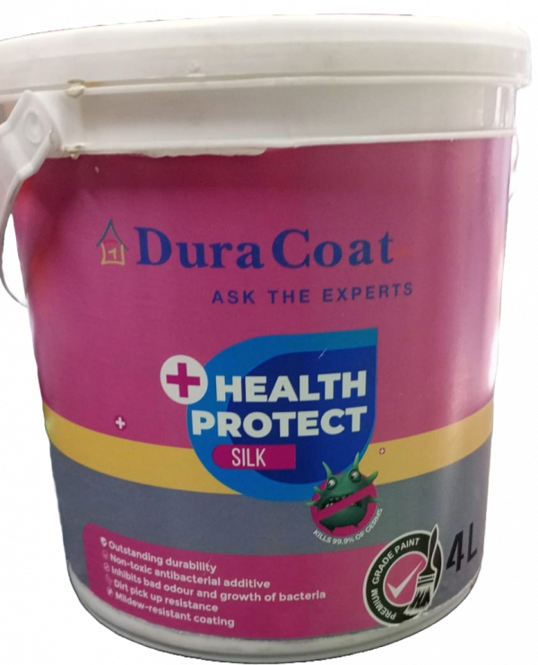Duracoat Health Protect Silk finish – antimicrobial, washable silk finish interior paint from Rangi Paint Store Kenya.