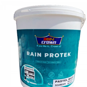 Crown Rain Protek waterproofing paint from Rangi Paint Store – fiber-reinforced, durable, and weather-resistant for roofs, walls, and terraces in Kenya.