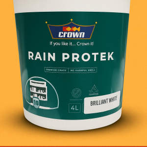Crown Rain Protek waterproofing paint protecting exterior walls from rain and dampness