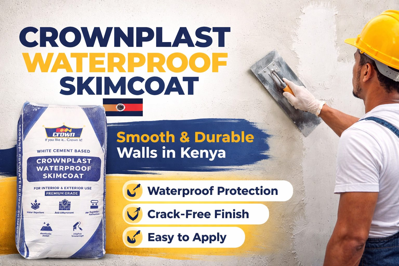 Crownplast Waterproof Skimcoat Kenya smooth wall finishing before painting