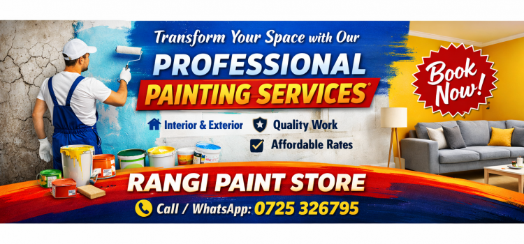 Professional painting services in Nairobi Kenya by Rangi Paint Store showing interior wall painting transformation