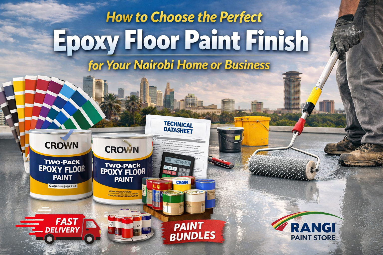 High-quality epoxy floor with glossy finish in a modern Nairobi home, showcasing durability and professional-grade coating from Crown epoxy paint.