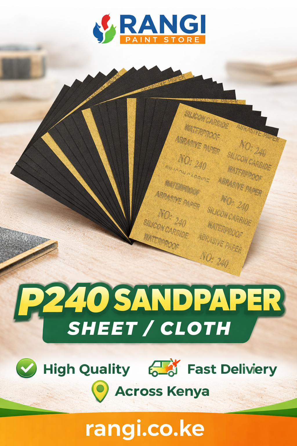 P240 sandpaper sheet cloth at Rangi Paint Store Kenya