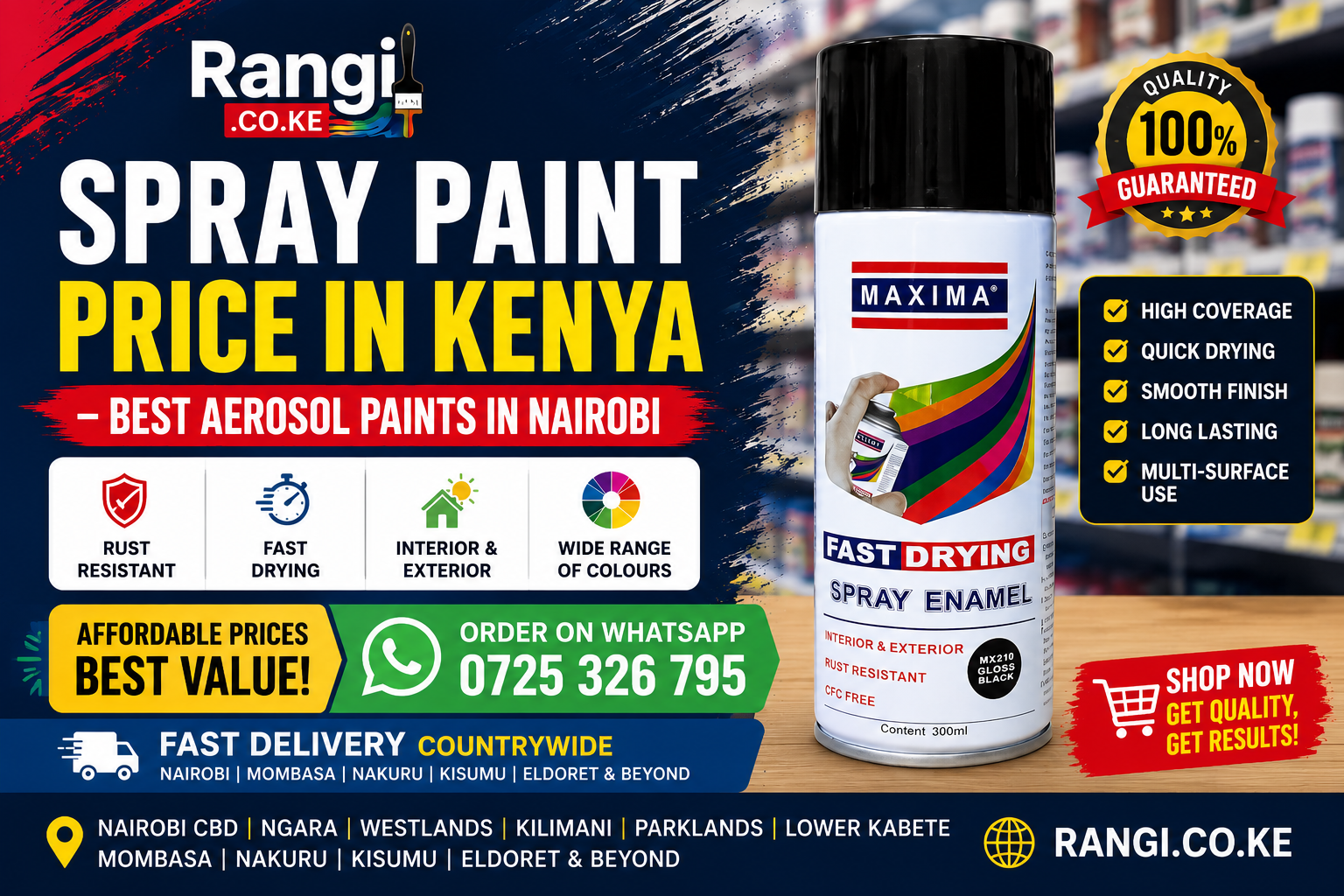 Spray paint price in Kenya for metal, cars, wood, furniture and plastic surfaces