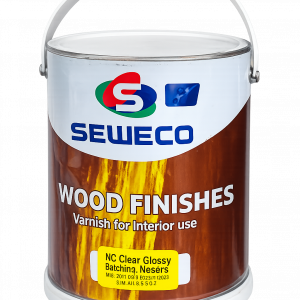 Seweco NC Clear Wood Varnish Glossy Finish applied on wooden furniture and doors in Kenya for a clear high-gloss protective wood finish